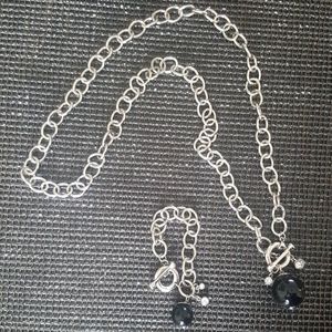Black Ball Silver-tone Necklace Bracelet Set